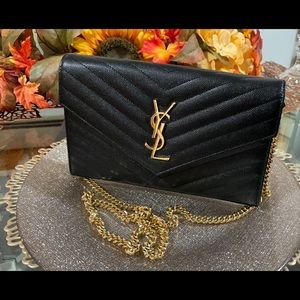100% Authentic YSL black crossbody purse with gold chain and hardware
